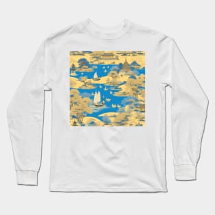 Blue and yellow chinoiserie landscape Long Sleeve T-Shirt